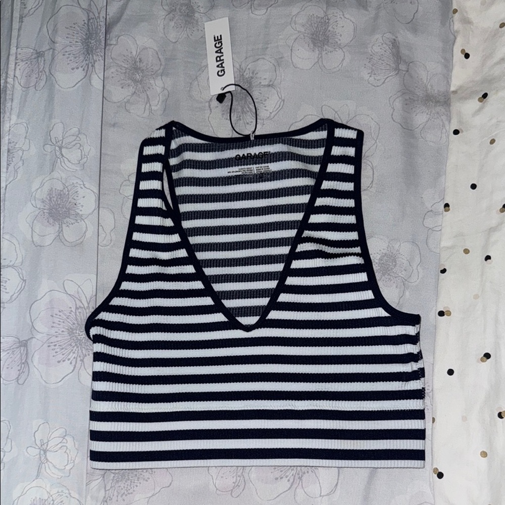 Garage Black and White Fitted Crop Tank Top